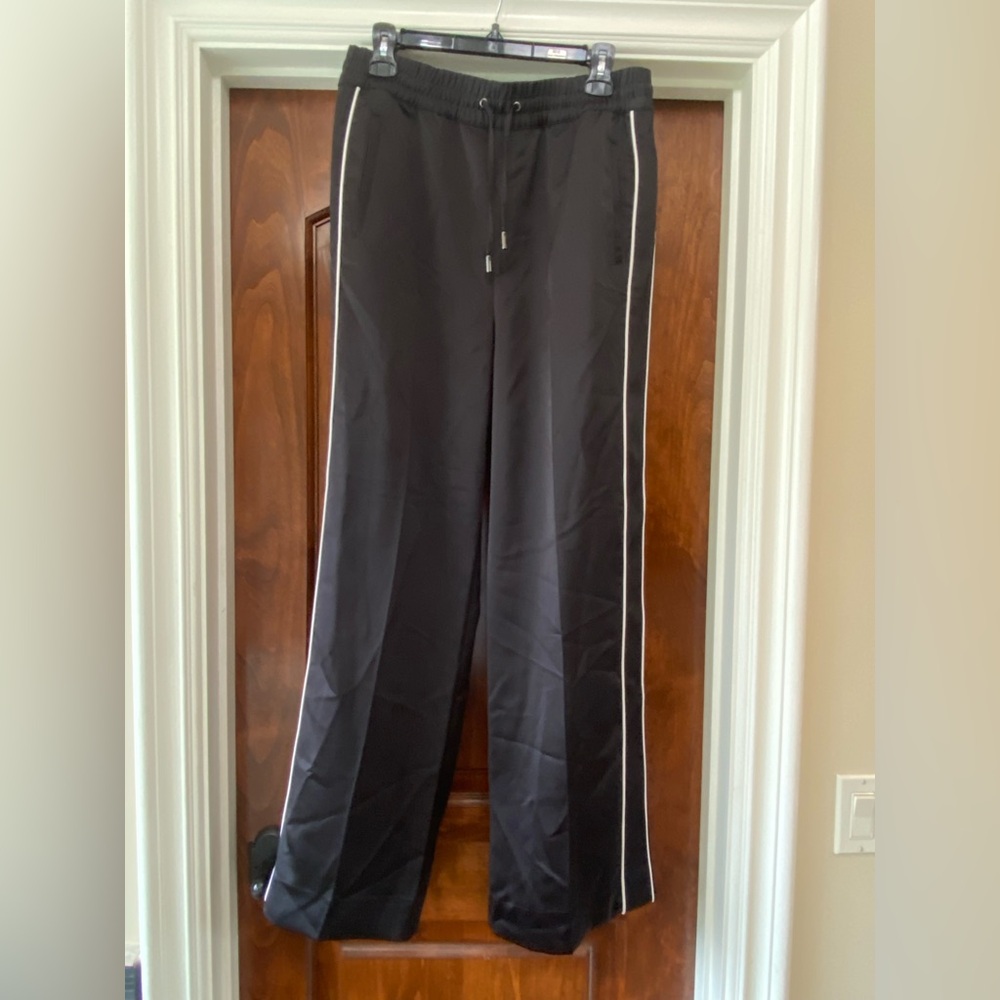 The Kooples Womens Black Track Pants with White Stripes Sz 6 French Sz 2 NWT